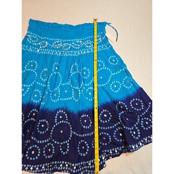 Handmade Blue boho midi skirt adjustable tie waist mirror sequins One Size New - Picture 10 of 15